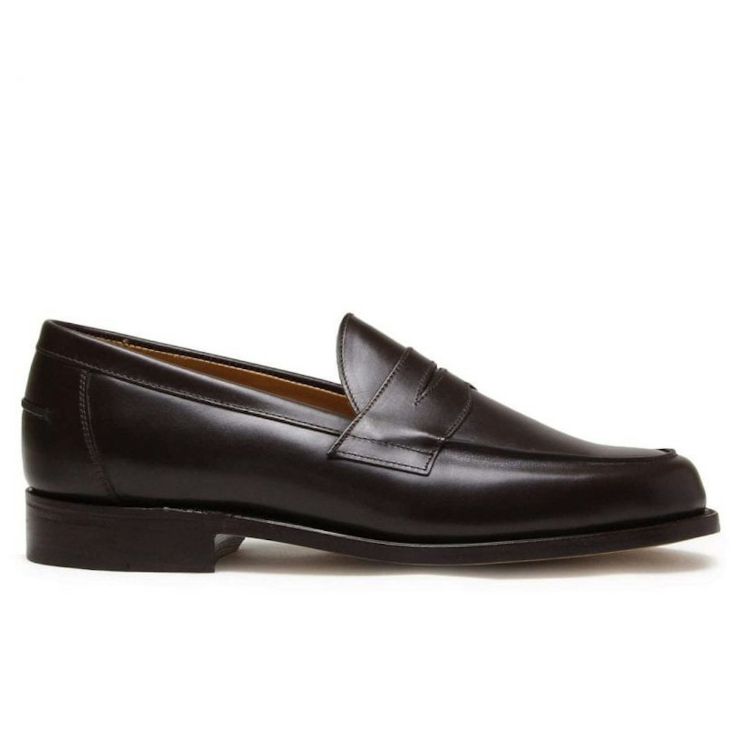 97471_Sanders_Madrid_Penny_Loafer_Dark_Brown_Calf_01_Product_on_White