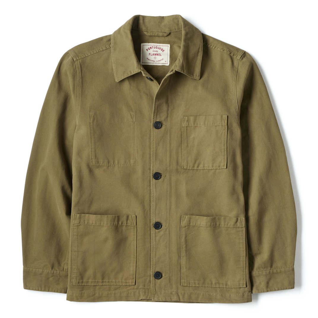 97738_Portuguese_Flannel_Legacy_Chore_Jacket_Military_Green_Canvas_01_Product_on_White